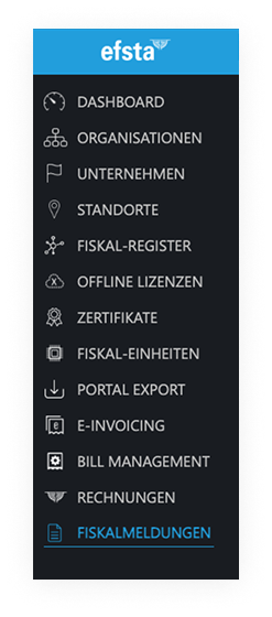 Hauptmenü-Fiskalmeldungen