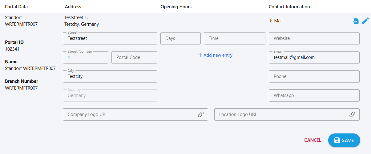 Location Edit Window